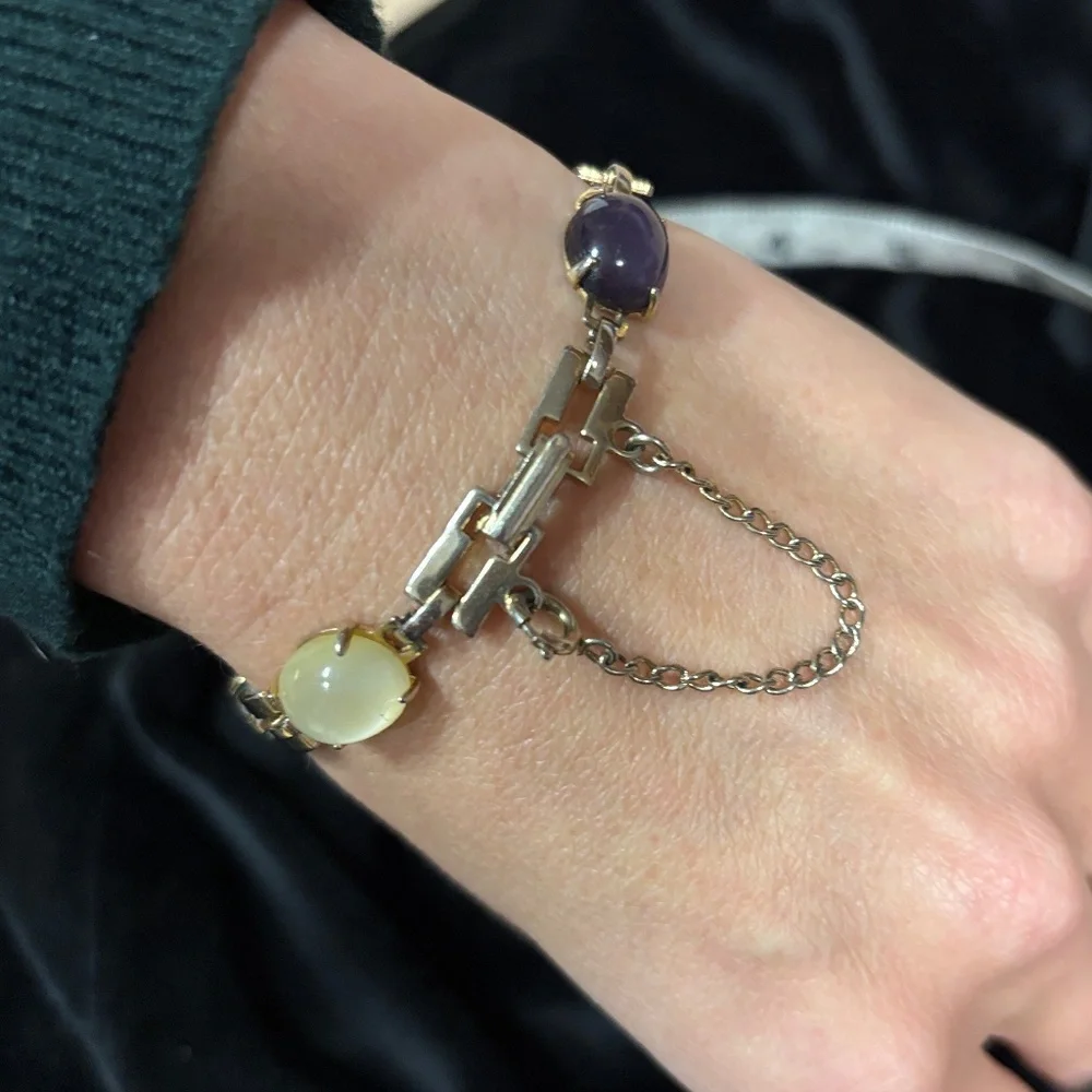 Pastel multi stone gold bracelet with security chain clasp 7" long - Picture 4 of 10